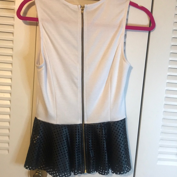 White Knit/Black Leather Perforated Peplum Top - Picture 4 of 4